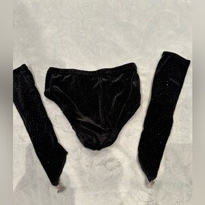 Large Child Black Velvet Sparkly Bottoms & Sleeves Dance Costume Accesso…